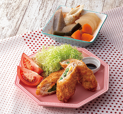 ２種のチーズとアスパラの肉巻きフライ
