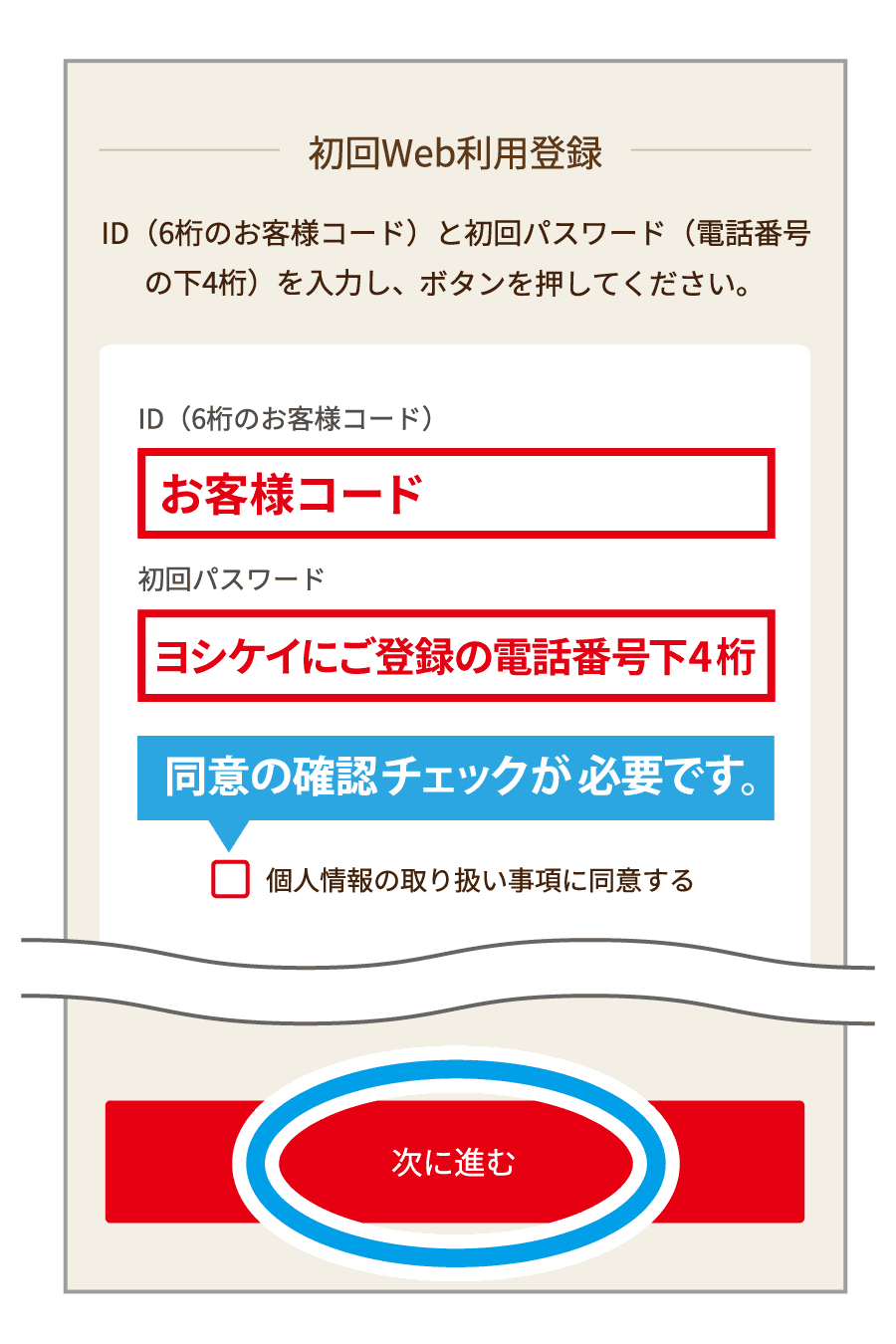 2.ID・初回パスワードを入力